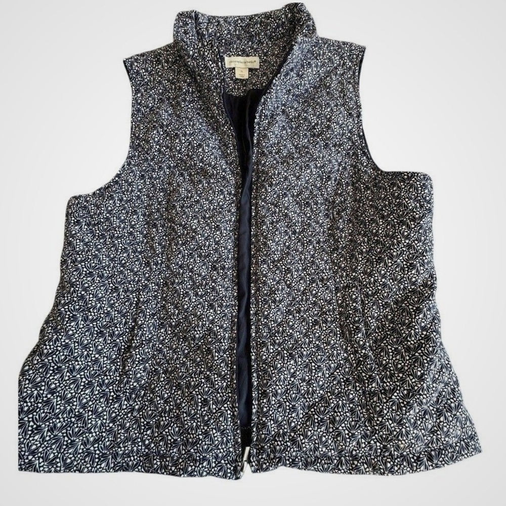 Christopher & Banks Womens XL Navy White Quilted Puffer Vest Floral Print Zip Up